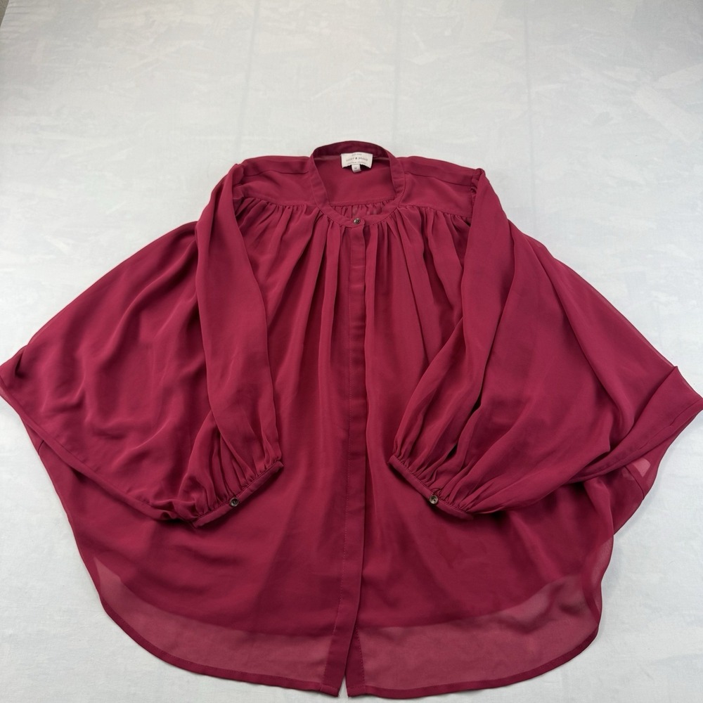 Lucky Brand Sheer Peasant Blouse Women's Medium Boho Balloon Sleeve Top